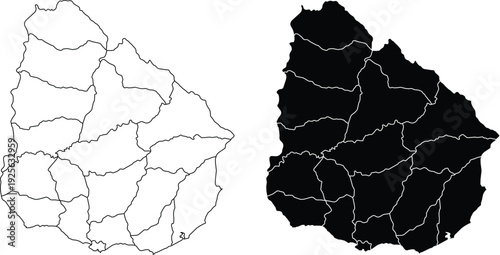 Uruguay outline map with internal divisions and silhouette