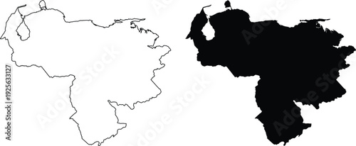 Venezuela outline map and silhouette country
