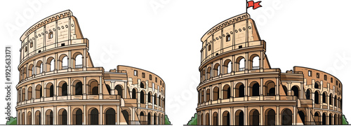 Colosseum Rome Illustration Detailed Ancient Roman Architecture Landmark Vector Isolated on White Background Travel Design