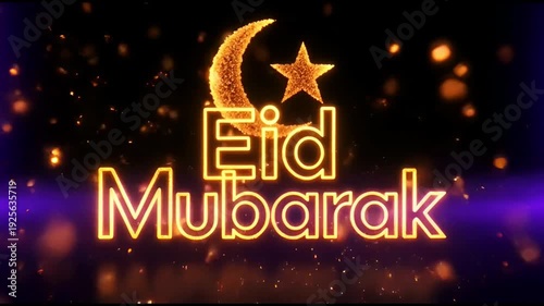 Eid mubarak greeting with crescent moon and star