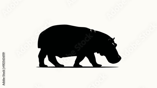 Powerful hippopotamus silhouette illustration on white background, majestic wild animal vector graphic, African wildlife concept.