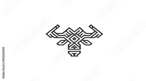Geometric Abstract Line Art Bull Head Illustration. Stylized Modern Ox Symbol Design, Intricate Linear Animal Icon.