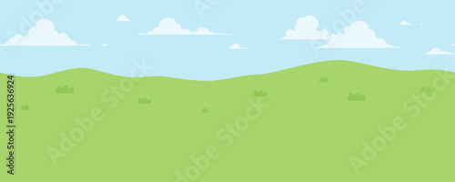 シンプルな草原と空の風景イラスト_横スクロールゲームの背景_シームレス