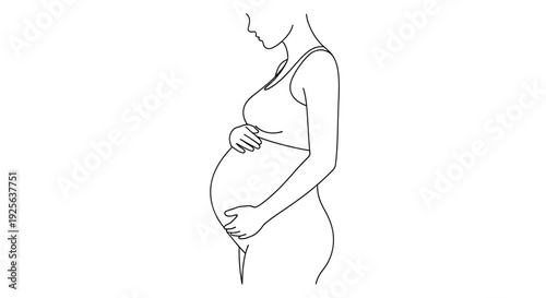Pregnant Woman Standing Profile View Illustration.