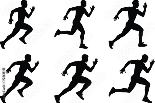 Silhouettes of runners in various dynamic running postures