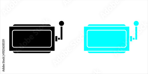 Set of slot machine icons in flat black and neon cyan colors for gambling and casino concepts.