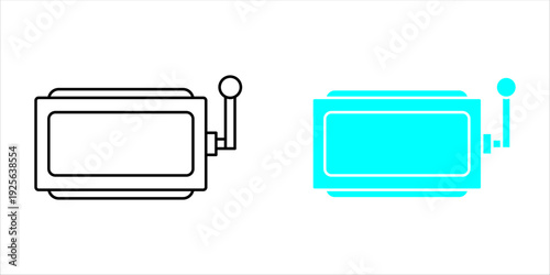 Minimalist slot machine icon set with line art and flat cyan colors.