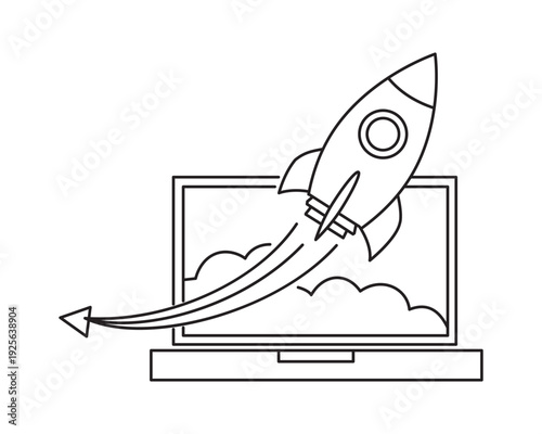 Innovative Digital Business Startup Launching a Rocket for Rapid Growth and Success