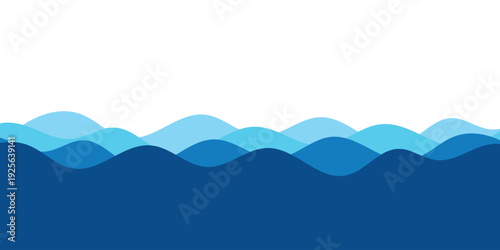 Abstract Blue Ocean Waves Vector Background with Layered Curvy Shapes