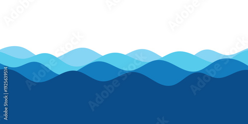 Abstract Blue Ocean Waves Vector Background with Layered Curvy Shapes
