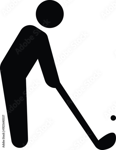 Golf player swing icon silhouette showing golfer hitting ball with club sport action symbol