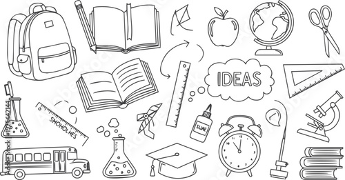 Set of artist supplies. Art and craft accessories such as brushes, knife, color, easel, palette. Vector illustration isolated on white background. Doodle hand drawn painting objects collection vector