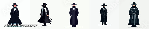 Minimalistic Standing Orthodox Jew Full Body Illustration Set Character Design