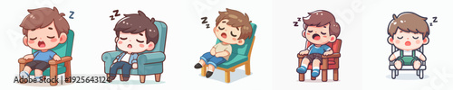 Cute Cartoon Collection of Boy Sleeping on Chair in Different Style