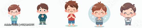 Cute Handdrawn Various Expression Boy Character Poses Illustration Set