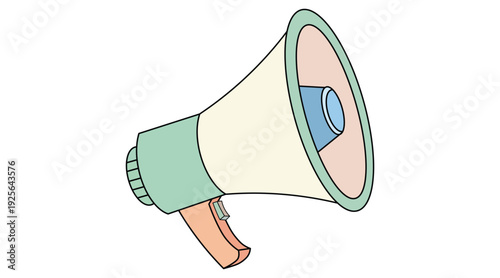 Cartoon megaphone loudspeaker with green rim and orange handle