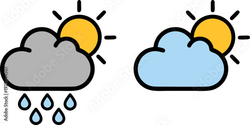 Sun and Rain Cloud Weather Forecast Icons