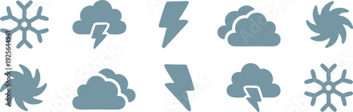 Weather Icon Set Seamless Pattern. Storm Cloud Lightning Snowflake Hurricane Symbols. Flat Minimal Vector Background for Web and App Design.