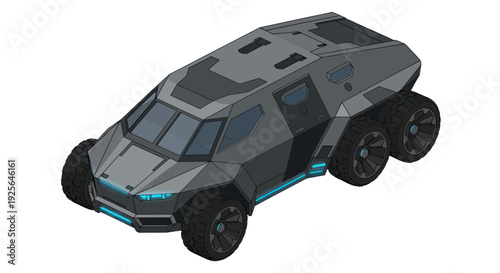 Futuristic Gray Six Wheeled Armored Vehicle.