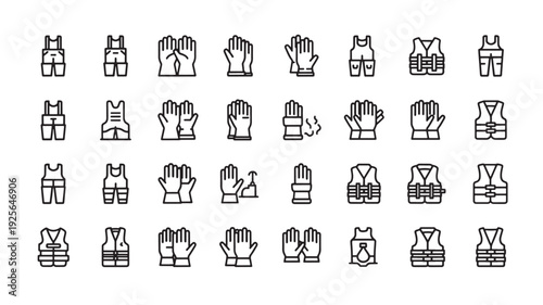Set of 36 Safety Workwear and Protective Gear Icons Vector
