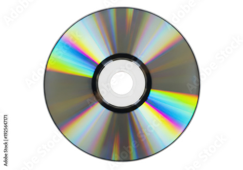 Compact disc with rainbow reflections isolated on transparent background