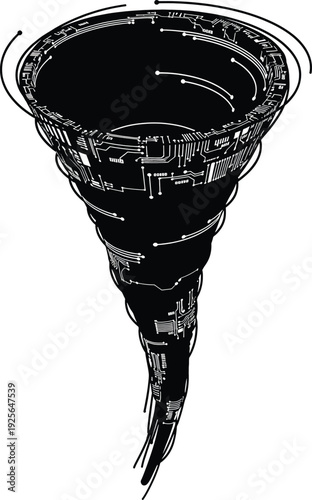 Tornado Twisting Downwards Isolated on White Background