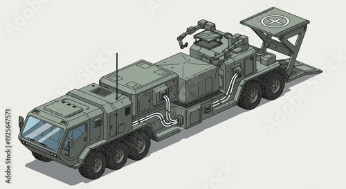 Military Vehicle with Radar System Deployed.