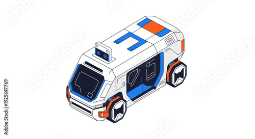 Futuristic White Van with Blue Accents.