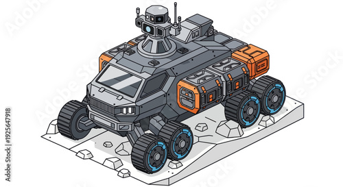 Futuristic Rover Vehicle with Mechanical Wheels.