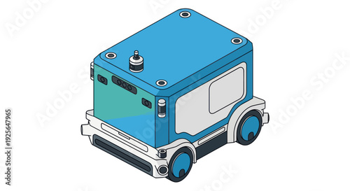 Blue Autonomous Delivery Robot Vehicle Illustration.