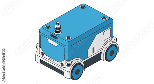 Blue Robot Machine with Wheels Illustration.