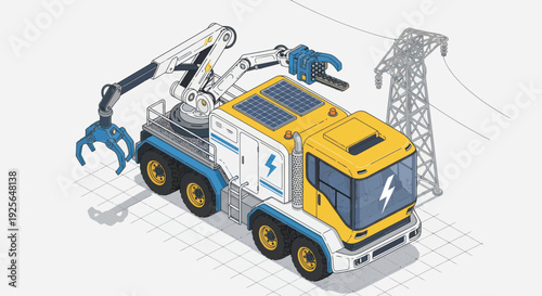 Yellow Crane Truck with Claw Attachment.
