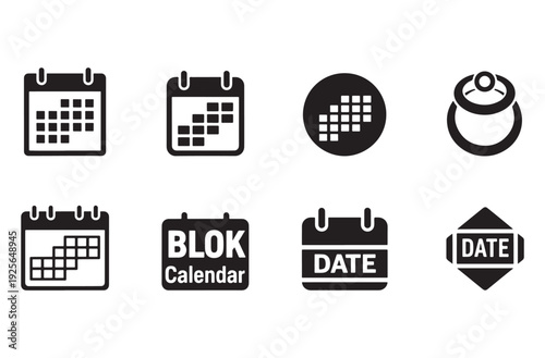 Calendar icon set schedule organizer date time management event planning reminder appointment diary month week day isolated black silhouette on transparent background vector symbols