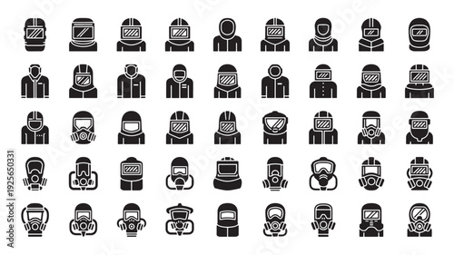 Set of 49 safety helmet and mask icons vector