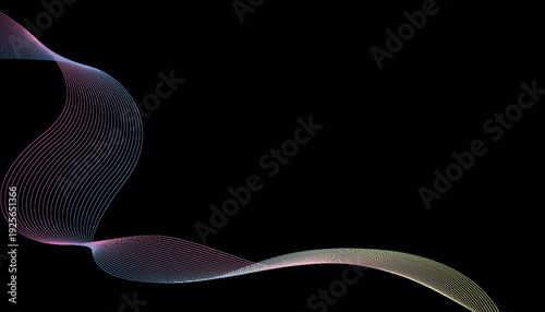 Abstract flowing lines of color against a dark black background