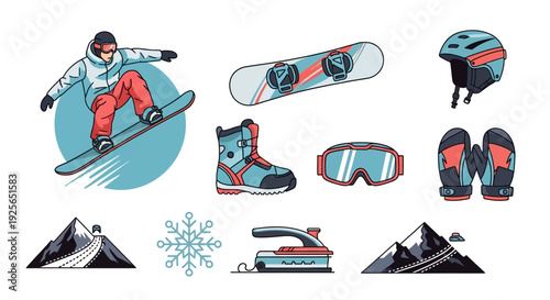 Snowboarder rides down mountain with gear