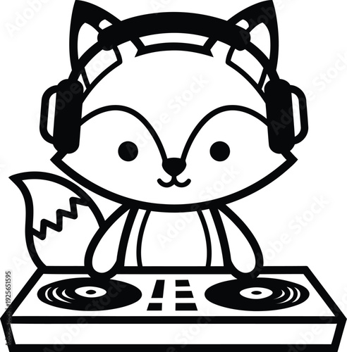 Cute Fox DJ Illustration, Adorable Fox Disc Jockey