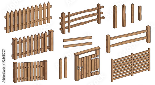Wooden fence components arranged on surface