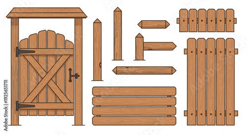 Wooden fence and gate parts illustration