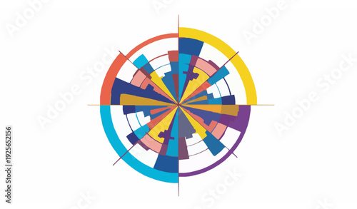 Colorful Radial Abstract Burst with Geometric Polygons and Flowing Lines Vector Illustration