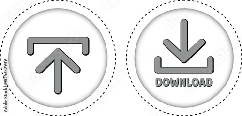 download button for internet website use. Download icon on isolated white background with shadow.