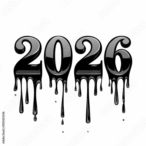Creative dripping effect representing the upcoming year 2026 in sleek black design