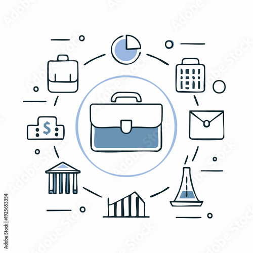Creative illustration depicting business and financial icons interconnected for success