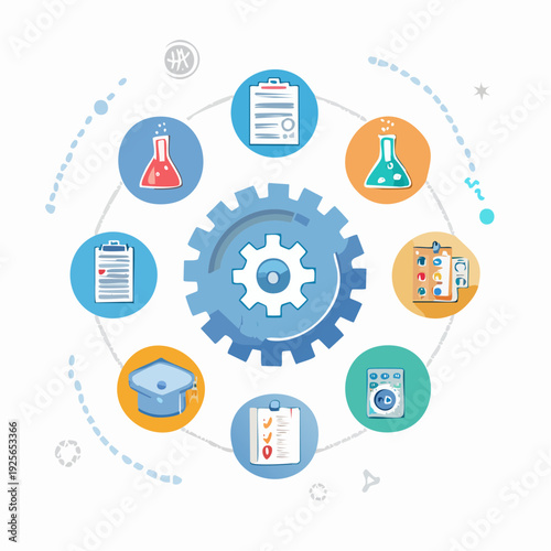 Creative vector illustration showcasing education and science integration in industry innovation