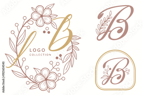 Luxury feminine logo collection with woman portrait, butterfly and floral elements