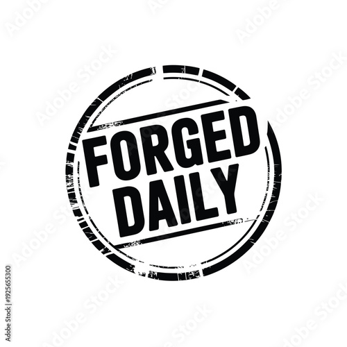 Round distressed graphic stamp prominently displays the bold text "FORGED DAILY".