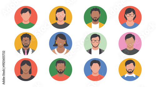 Set of diverse multiethnic people circle avatars vector illustration