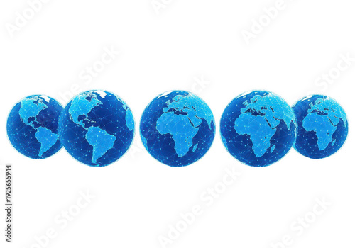 Multiple earth globes focused on africa and america isolated on transparent background