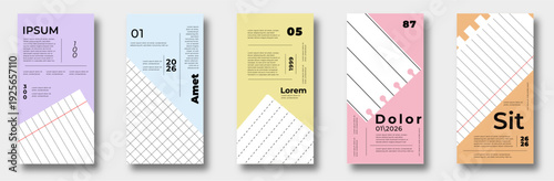 Modern Educational Story Template Set with Notebook Paper Textures and Geometric Layouts for School or Business