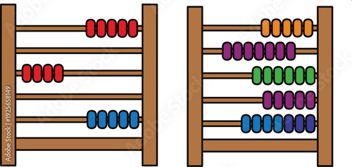 Wooden Abacus Vector Illustration Set with Colorful Beads for Mathematics Education and Mental Arithmetic Concept